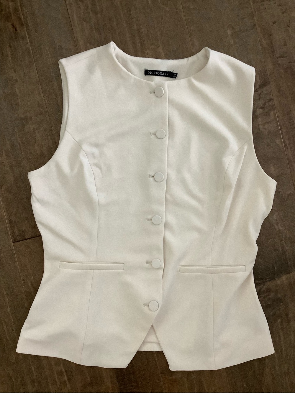 Dictionary Cream Sleeveless Fully Lined Button Front Vest